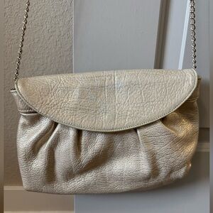 Leather Metallic Pearl/Silver Women's Shoulder Bag and Clutch